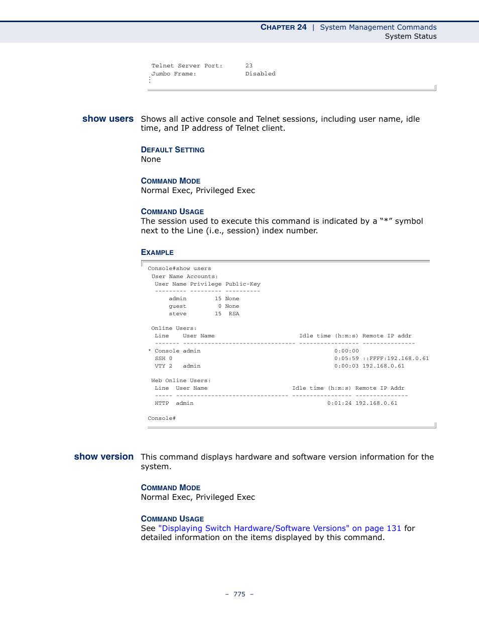 Show users, Show version | LevelOne GTL-2691 User Manual | Page 775 / 1644