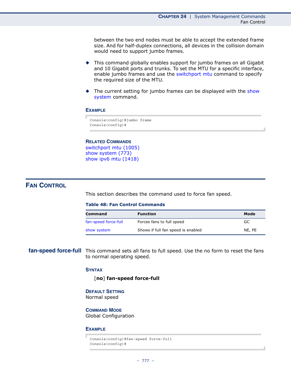 Fan control, Fan-speed force-full, Table 48: fan control commands | LevelOne GTL-2691 User Manual | Page 777 / 1644