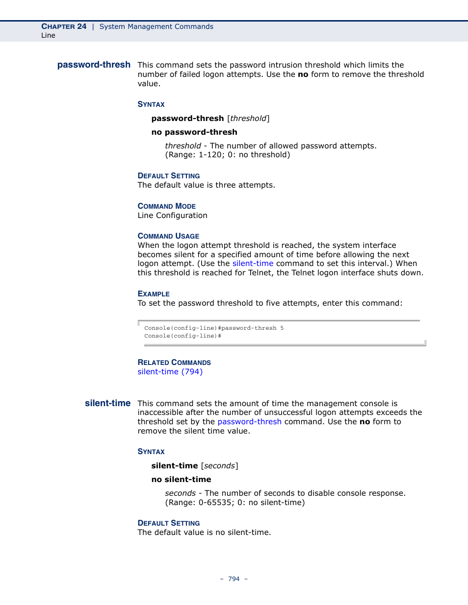 Password-thresh, Silent-time, Password-thresh 794 silent-time 794 | Password, Thresh, Password-thresh (794) | LevelOne GTL-2691 User Manual | Page 794 / 1644