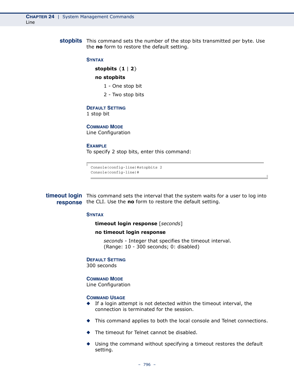 Stopbits, Timeout login response, Stopbits 796 timeout login response | LevelOne GTL-2691 User Manual | Page 796 / 1644