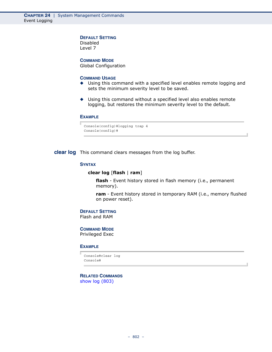 Clear log, Clear log (802) | LevelOne GTL-2691 User Manual | Page 802 / 1644