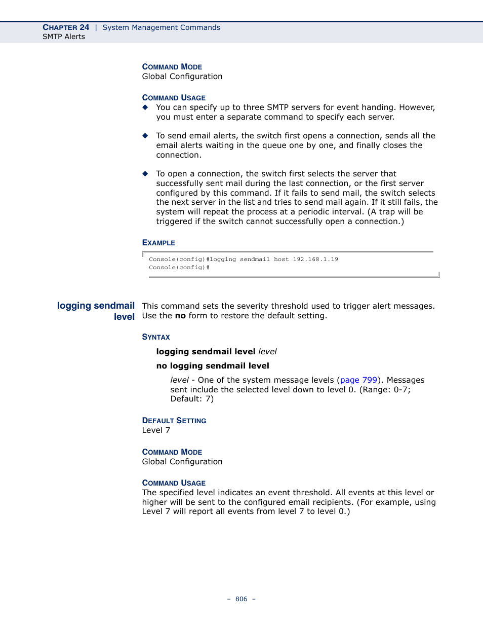 Logging sendmail level | LevelOne GTL-2691 User Manual | Page 806 / 1644