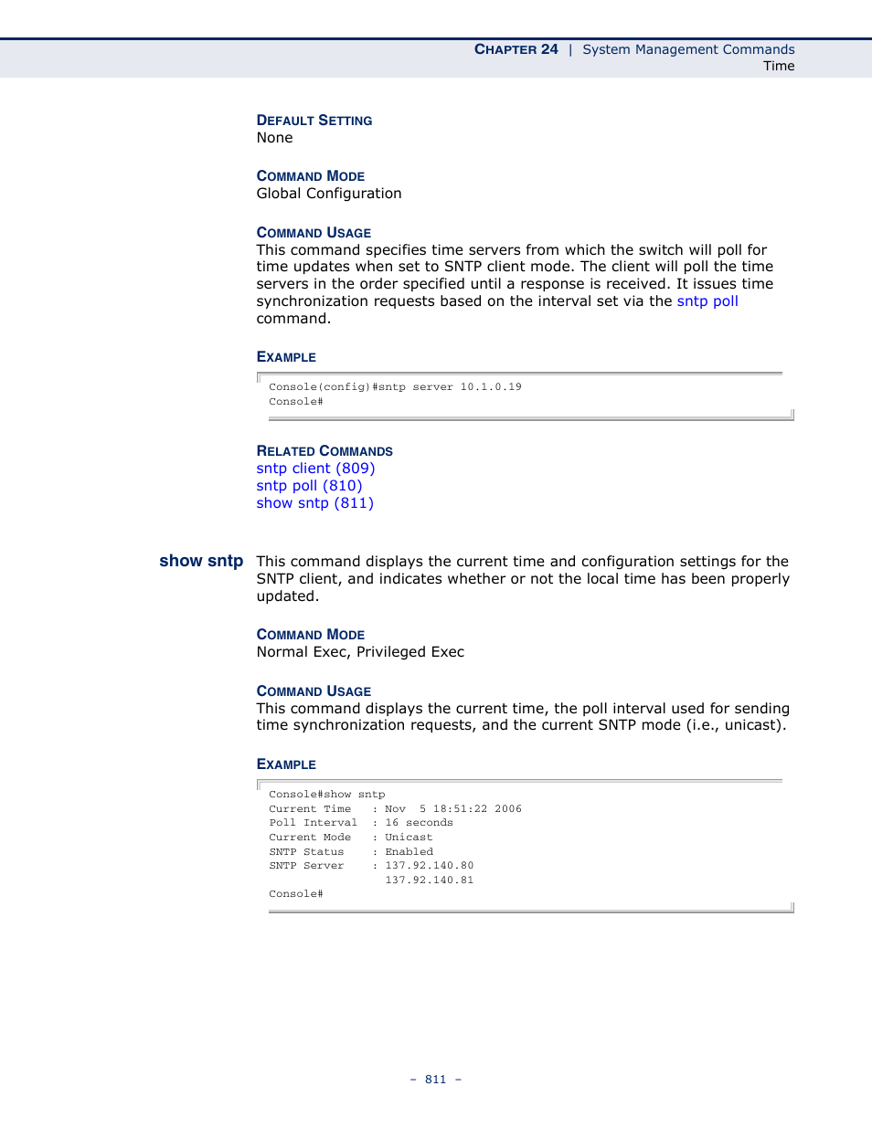 Show sntp, Show sntp (811) | LevelOne GTL-2691 User Manual | Page 811 / 1644