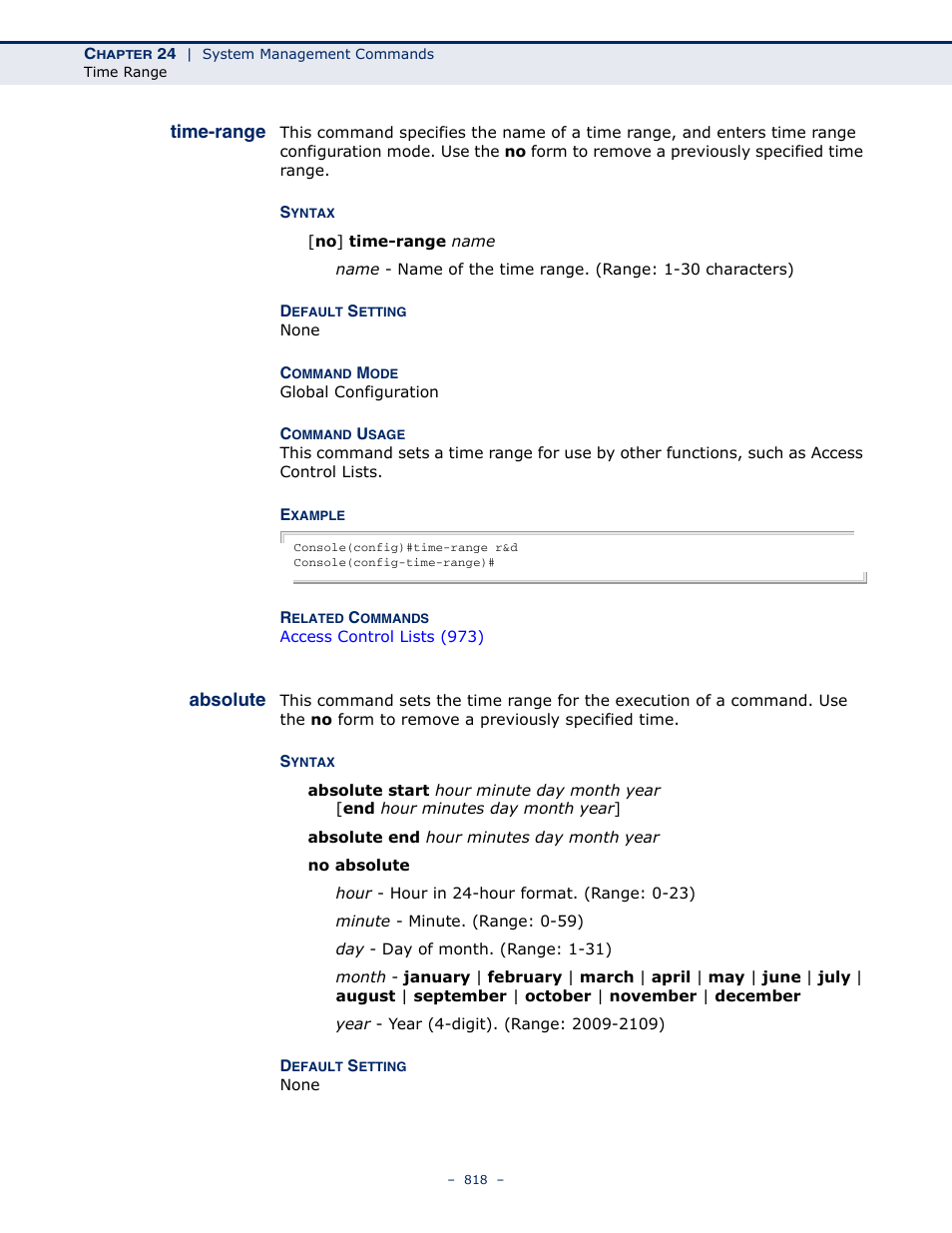 Time-range, Absolute, Time-range 818 absolute 818 | LevelOne GTL-2691 User Manual | Page 818 / 1644