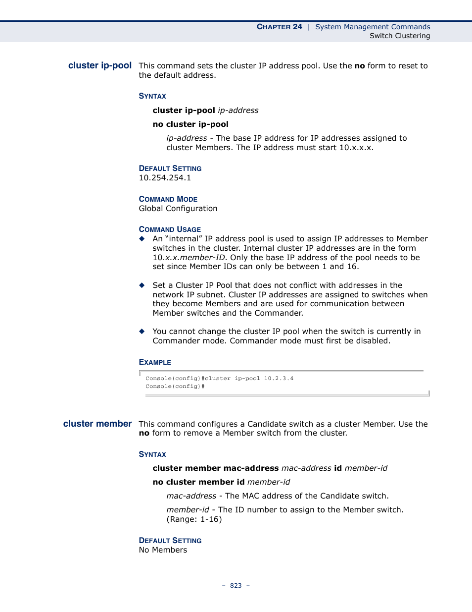 Cluster ip-pool, Cluster member | LevelOne GTL-2691 User Manual | Page 823 / 1644