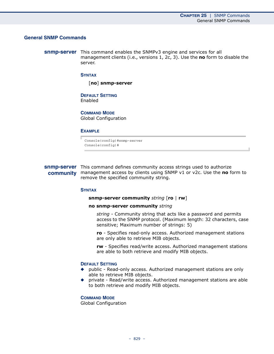 General snmp commands, Snmp-server, Snmp-server community | Snmp-server 829 snmp-server community | LevelOne GTL-2691 User Manual | Page 829 / 1644