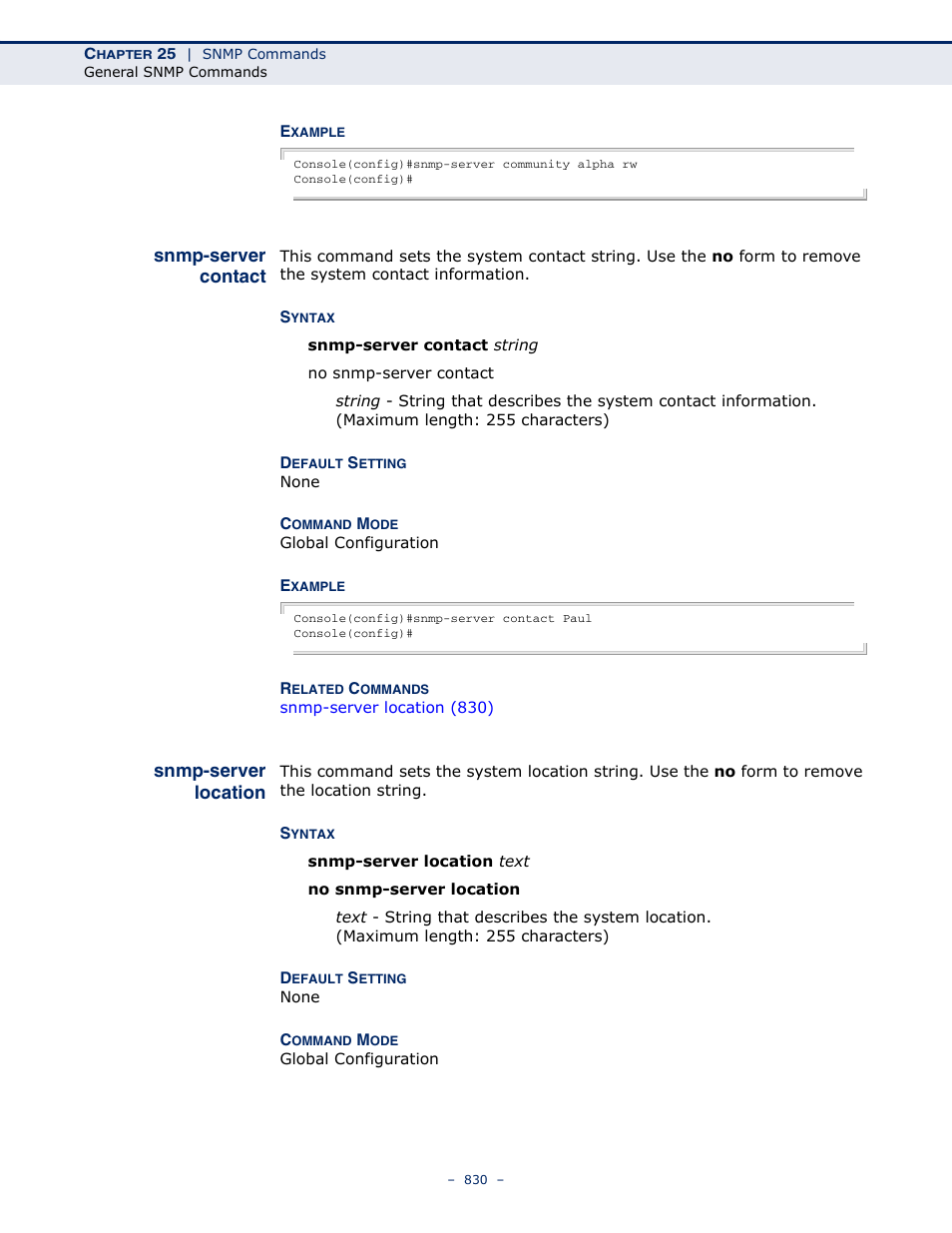 Snmp-server contact, Snmp-server location | LevelOne GTL-2691 User Manual | Page 830 / 1644