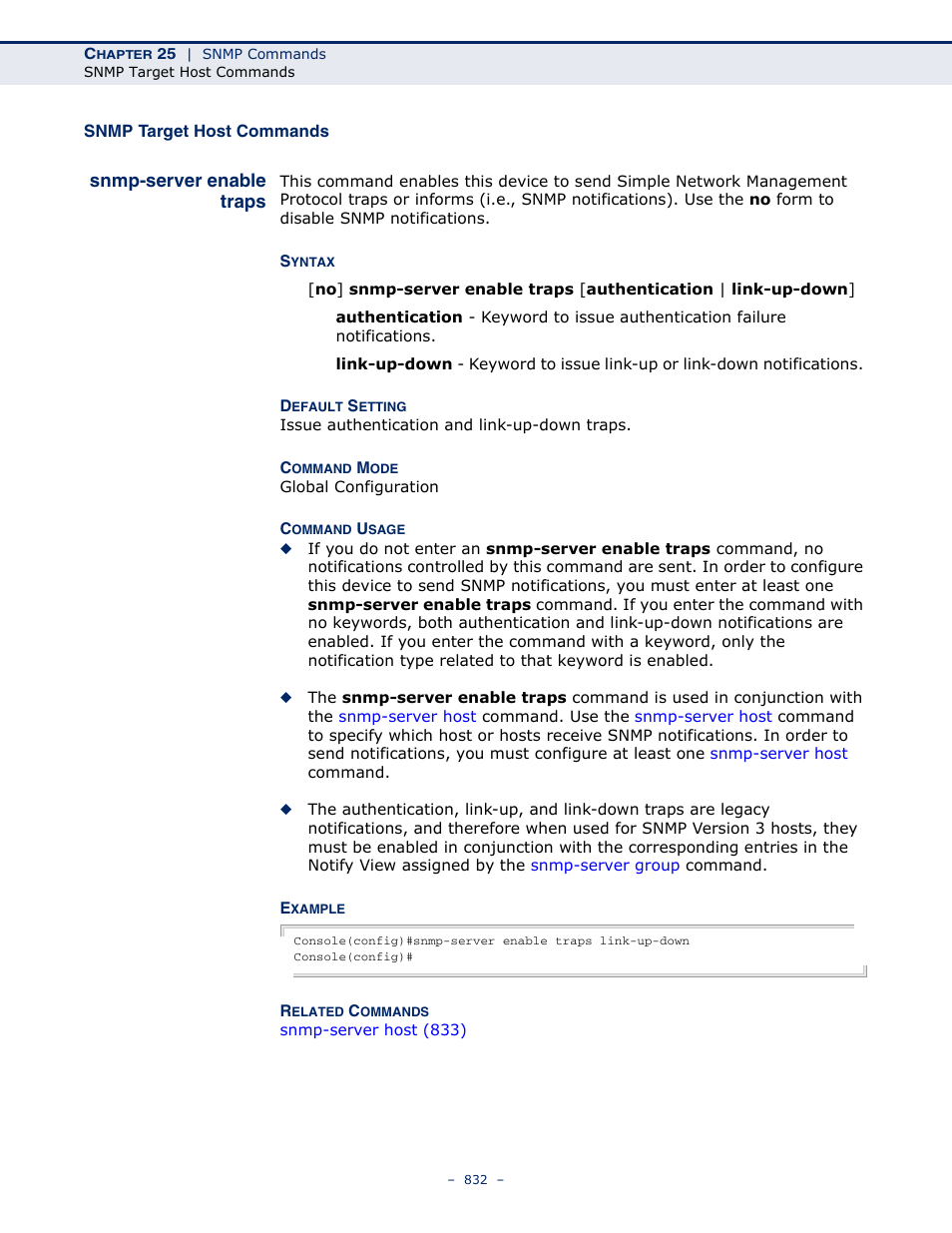 Snmp target host commands, Snmp-server enable traps | LevelOne GTL-2691 User Manual | Page 832 / 1644