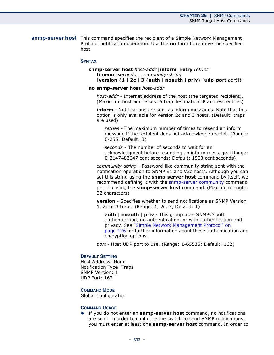 Snmp-server host, E the, Snmp-server host (833) | LevelOne GTL-2691 User Manual | Page 833 / 1644