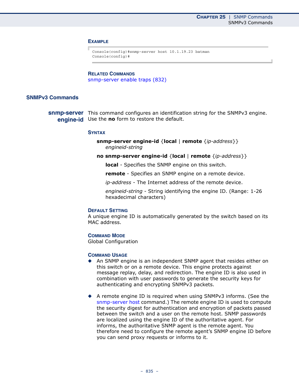 Snmpv3 commands, Snmp-server engine-id | LevelOne GTL-2691 User Manual | Page 835 / 1644