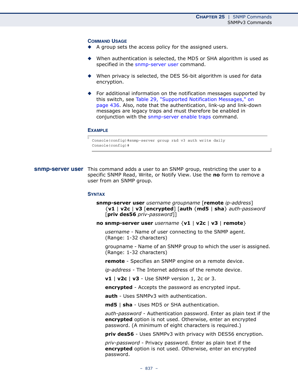 Snmp-server user | LevelOne GTL-2691 User Manual | Page 837 / 1644