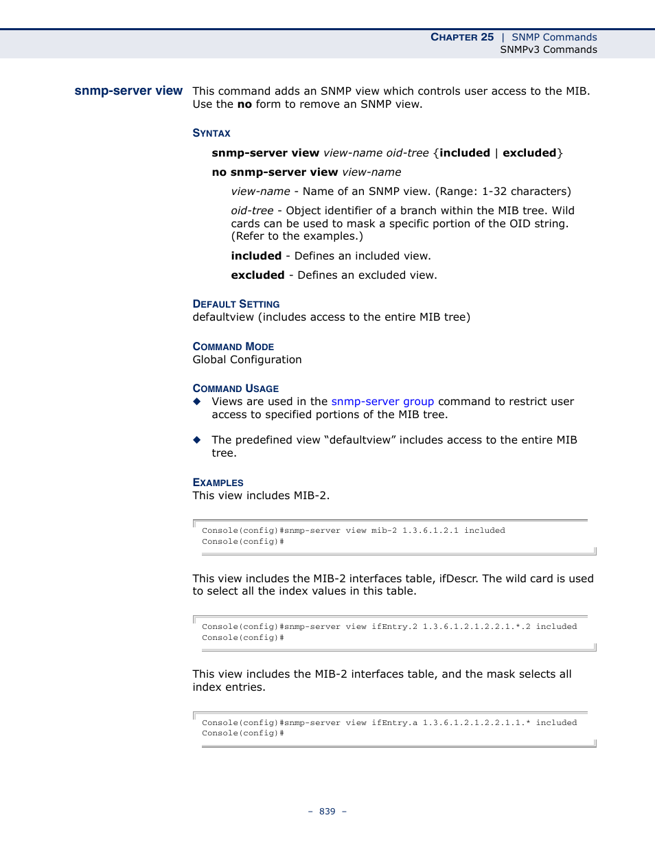 Snmp-server view | LevelOne GTL-2691 User Manual | Page 839 / 1644