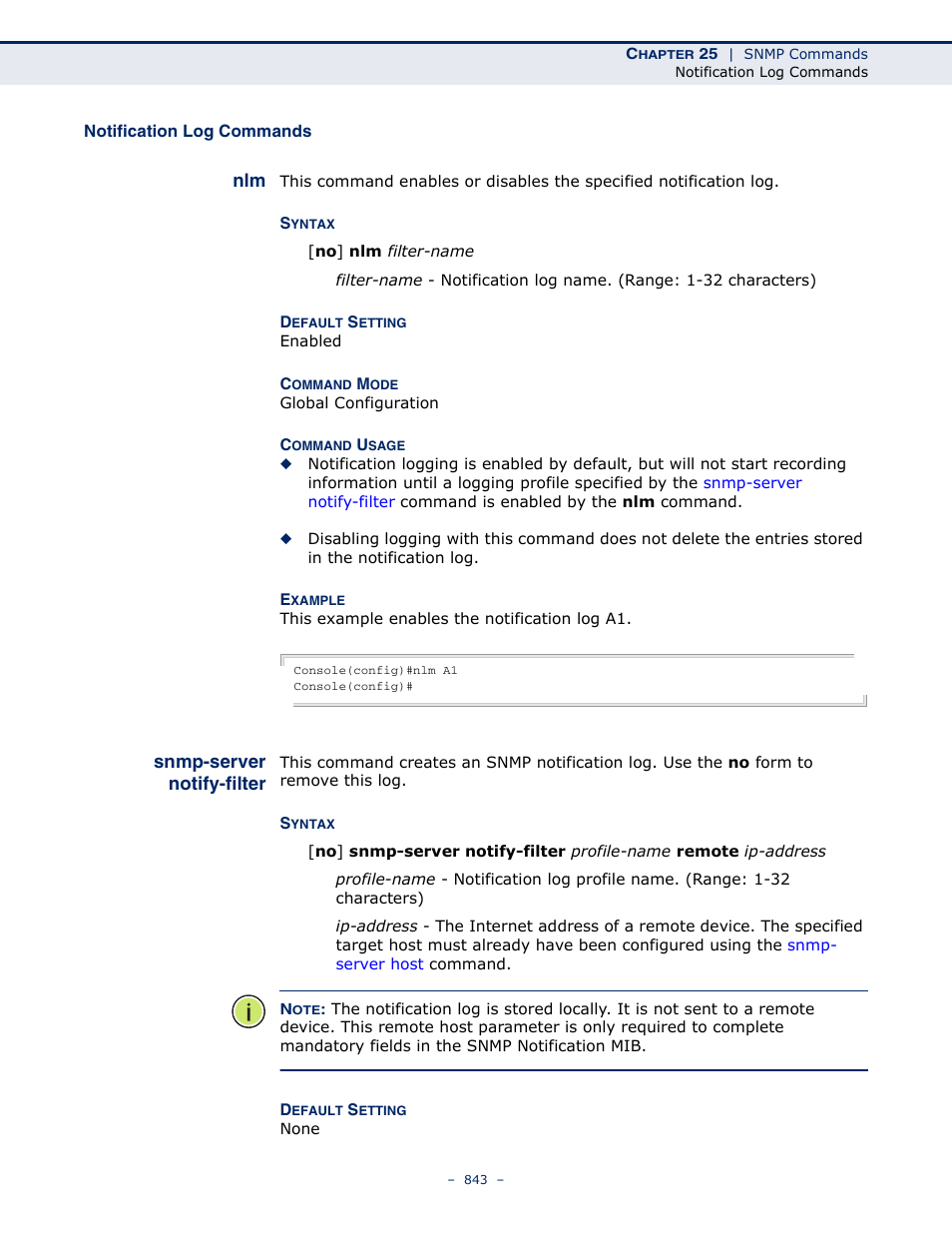 Notification log commands, Snmp-server notify-filter, Nlm 843 snmp-server notify-filter | LevelOne GTL-2691 User Manual | Page 843 / 1644