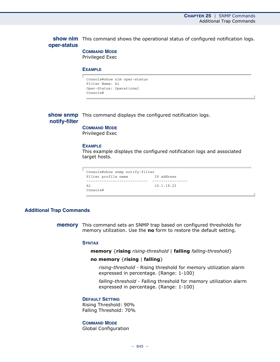 Show nlm oper-status, Show snmp notify-filter, Additional trap commands | Memory | LevelOne GTL-2691 User Manual | Page 845 / 1644