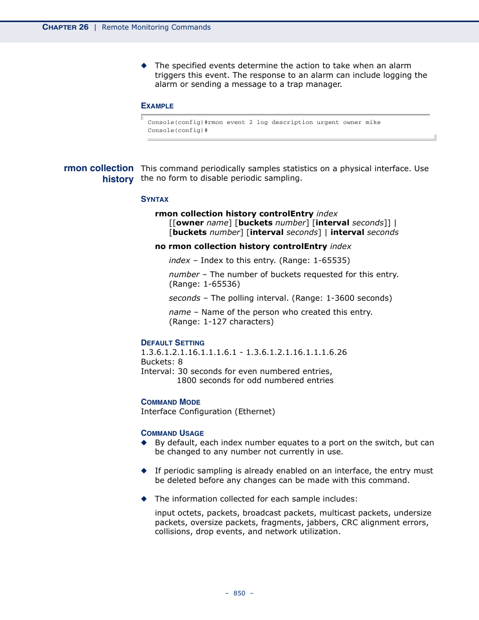 Rmon collection history | LevelOne GTL-2691 User Manual | Page 850 / 1644