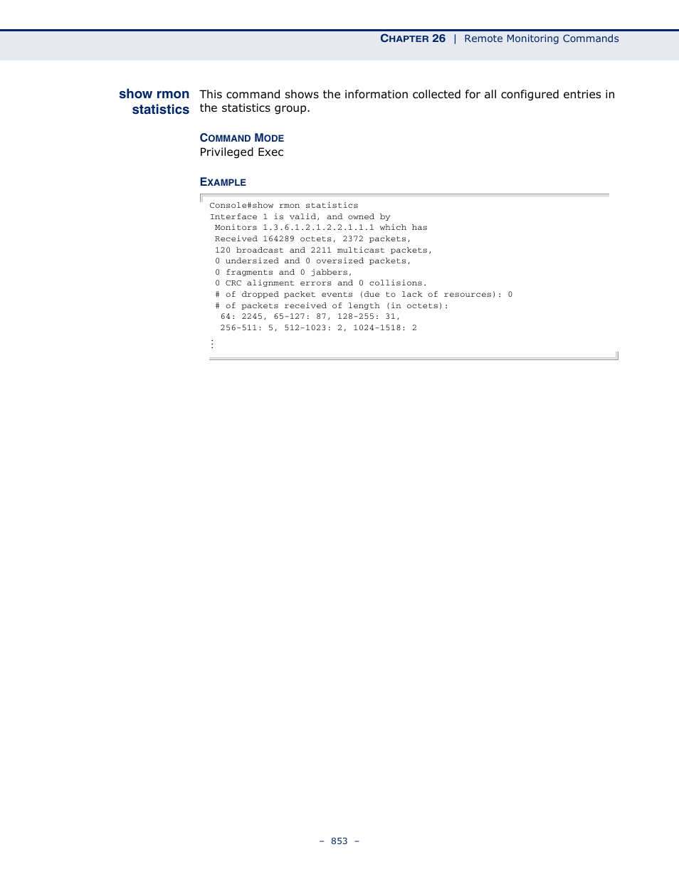 Show rmon statistics | LevelOne GTL-2691 User Manual | Page 853 / 1644