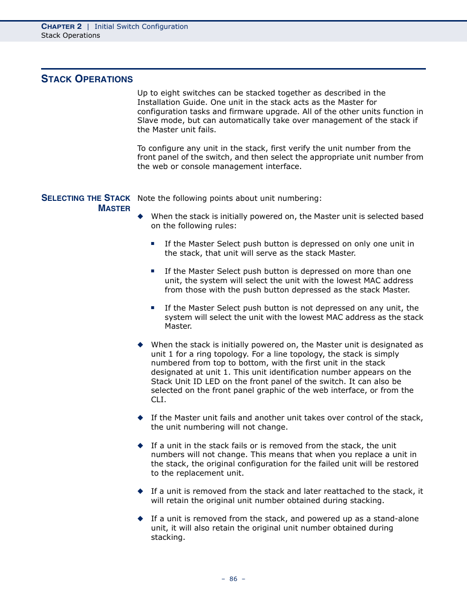 Stack operations, Selecting the stack master | LevelOne GTL-2691 User Manual | Page 86 / 1644