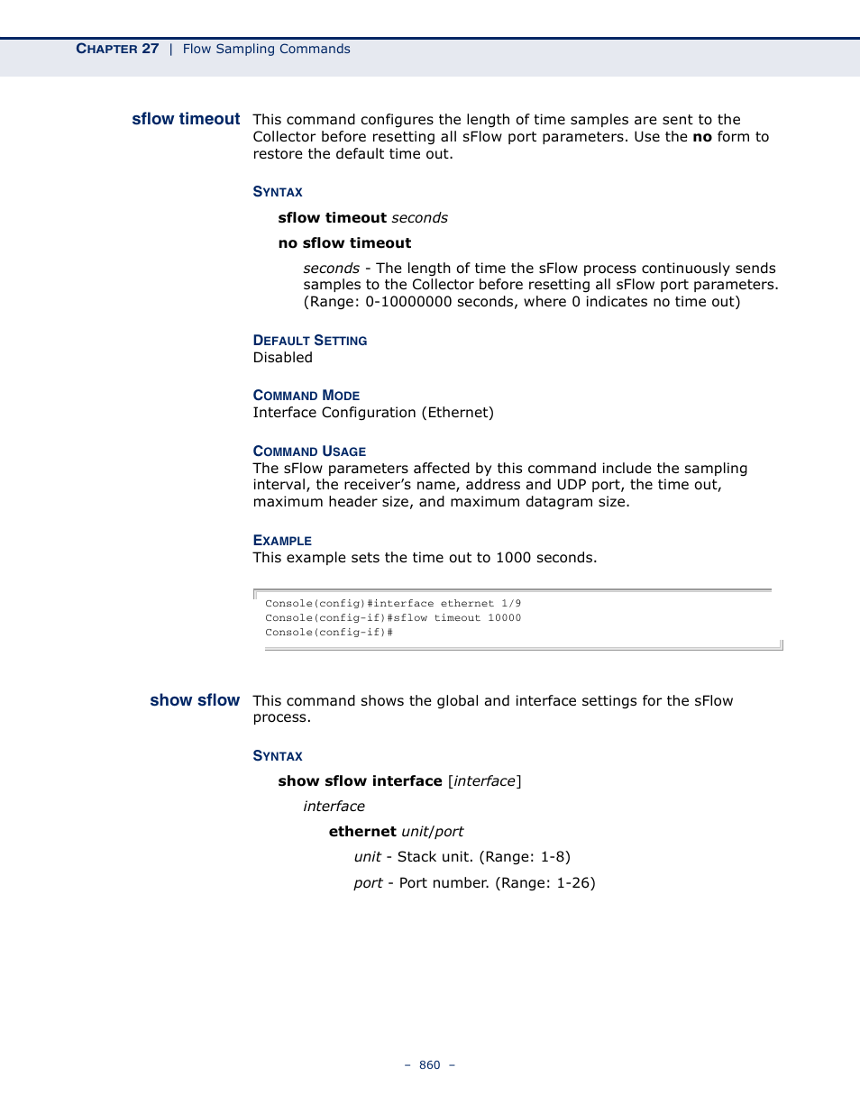Sflow timeout, Show sflow | LevelOne GTL-2691 User Manual | Page 860 / 1644