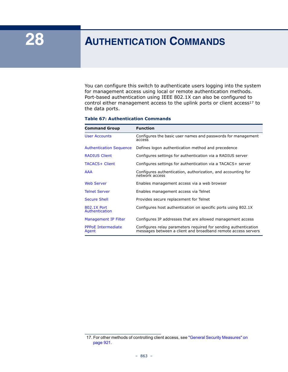 Authentication commands, 28 a, Uthentication | Ommands, Table 67: authentication commands | LevelOne GTL-2691 User Manual | Page 863 / 1644