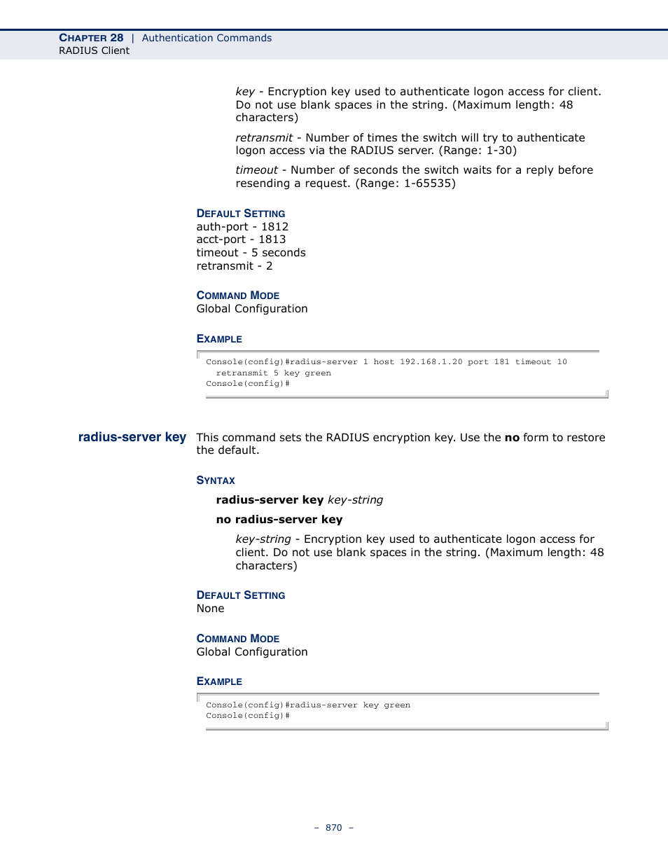 Radius-server key | LevelOne GTL-2691 User Manual | Page 870 / 1644