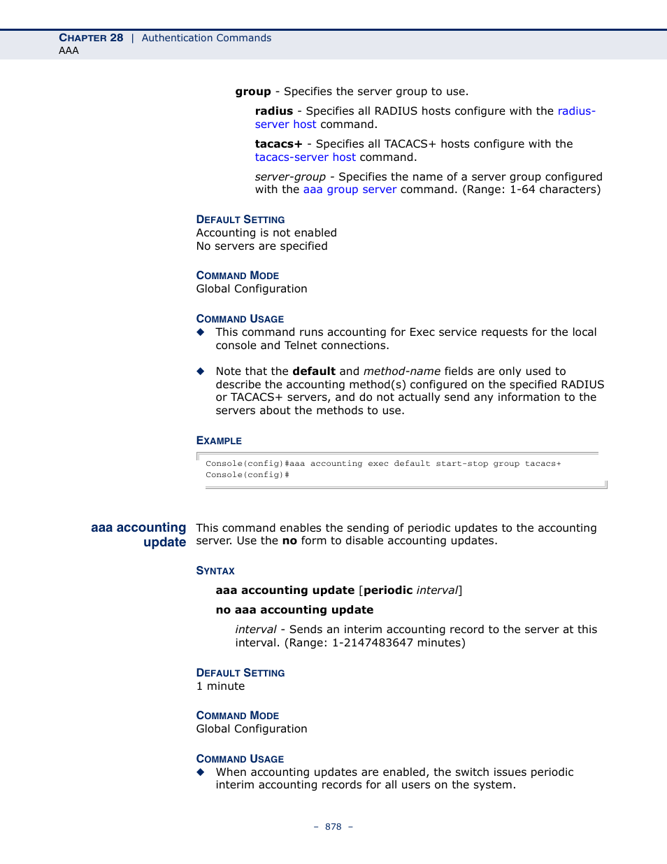 Aaa accounting update | LevelOne GTL-2691 User Manual | Page 878 / 1644