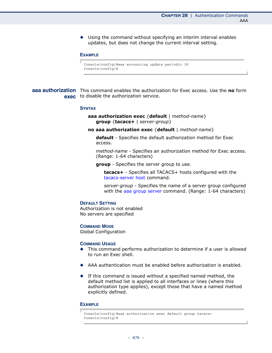 Aaa authorization exec | LevelOne GTL-2691 User Manual | Page 879 / 1644