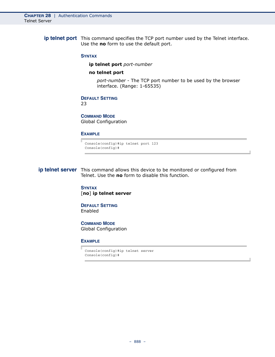 Ip telnet port, Ip telnet server | LevelOne GTL-2691 User Manual | Page 888 / 1644