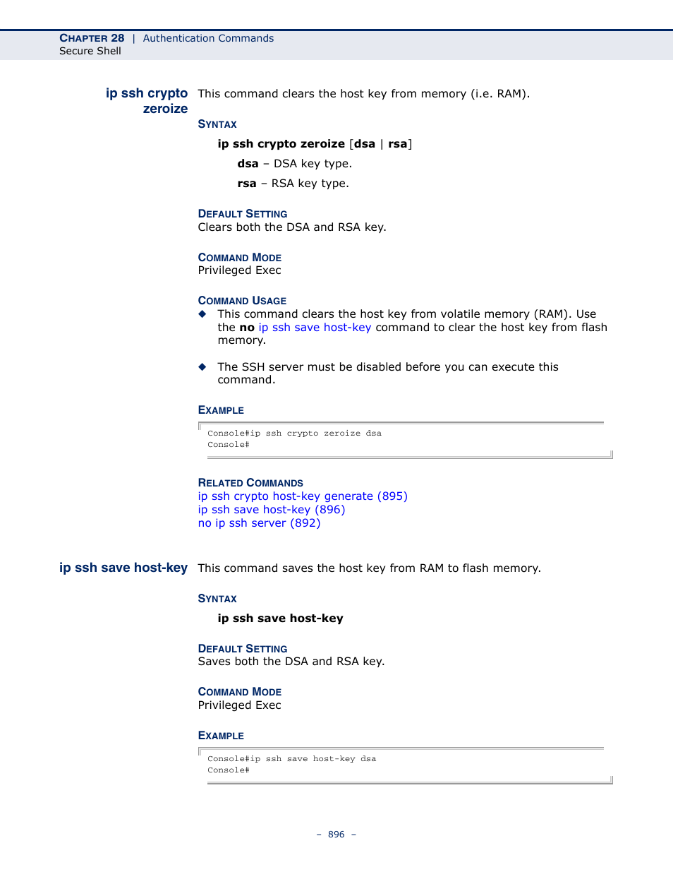 Ip ssh crypto zeroize, Ip ssh save host-key, Ip ssh crypto zeroize (896) | Ip ssh save host-key (896) | LevelOne GTL-2691 User Manual | Page 896 / 1644