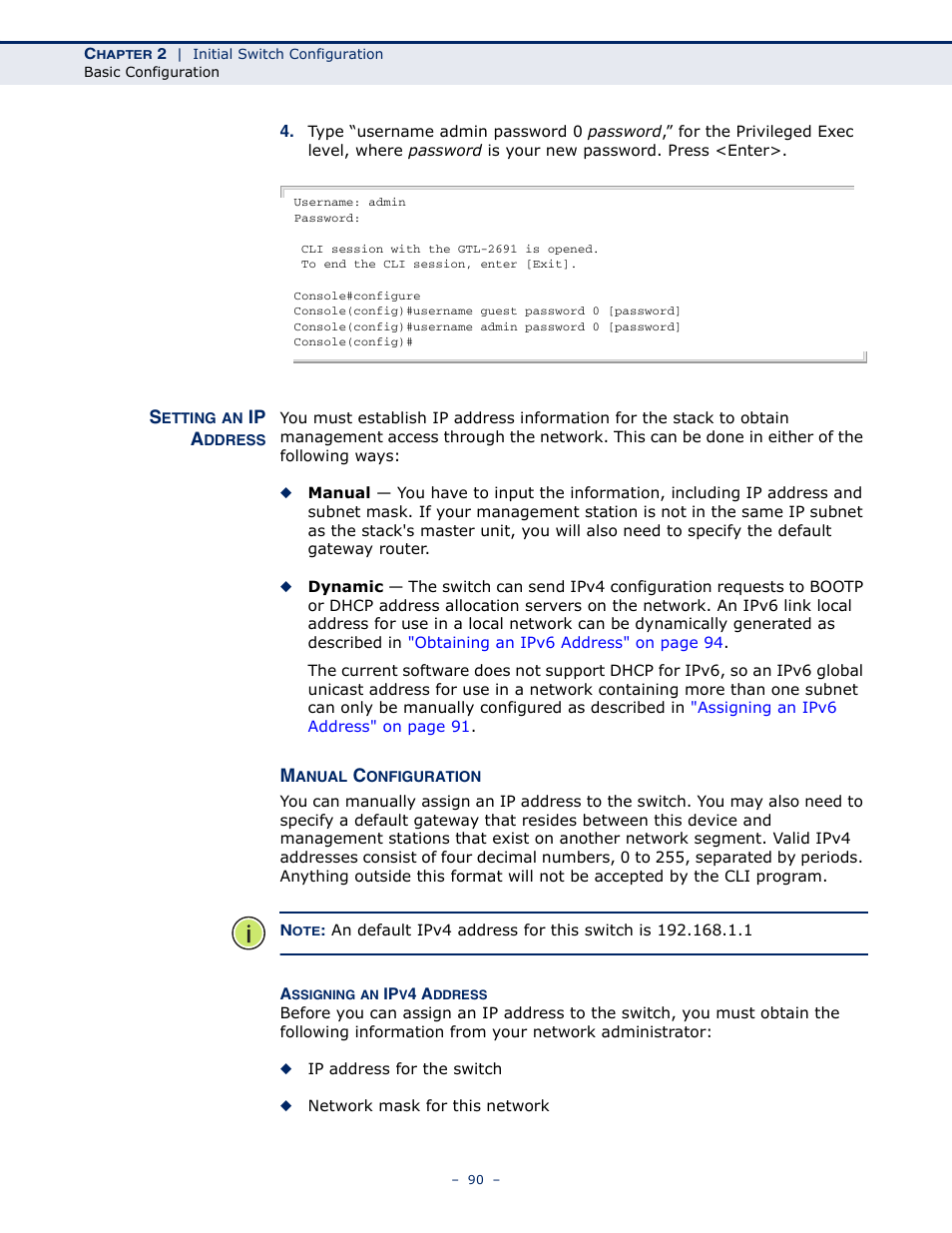 Setting an ip address, Manual configuration | LevelOne GTL-2691 User Manual | Page 90 / 1644