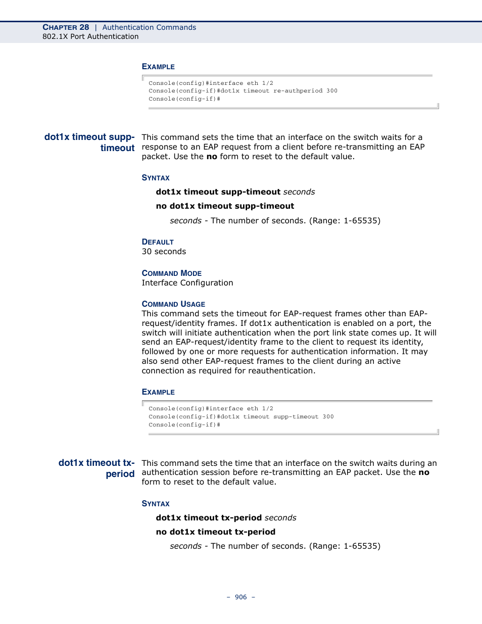Dot1x timeout supp- timeout, Dot1x timeout tx- period, Dot1x timeout supp-timeout | Dot1x timeout tx-period | LevelOne GTL-2691 User Manual | Page 906 / 1644