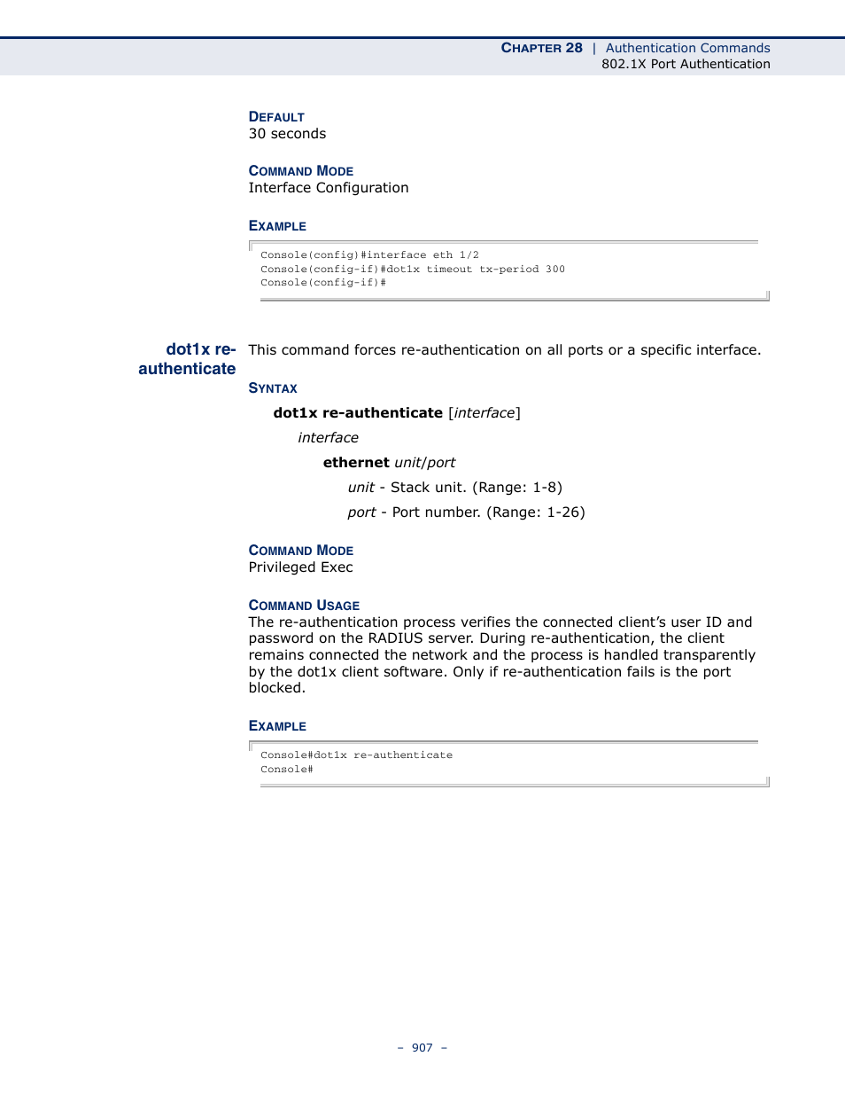 Dot1x re- authenticate, Dot1x re-authenticate | LevelOne GTL-2691 User Manual | Page 907 / 1644