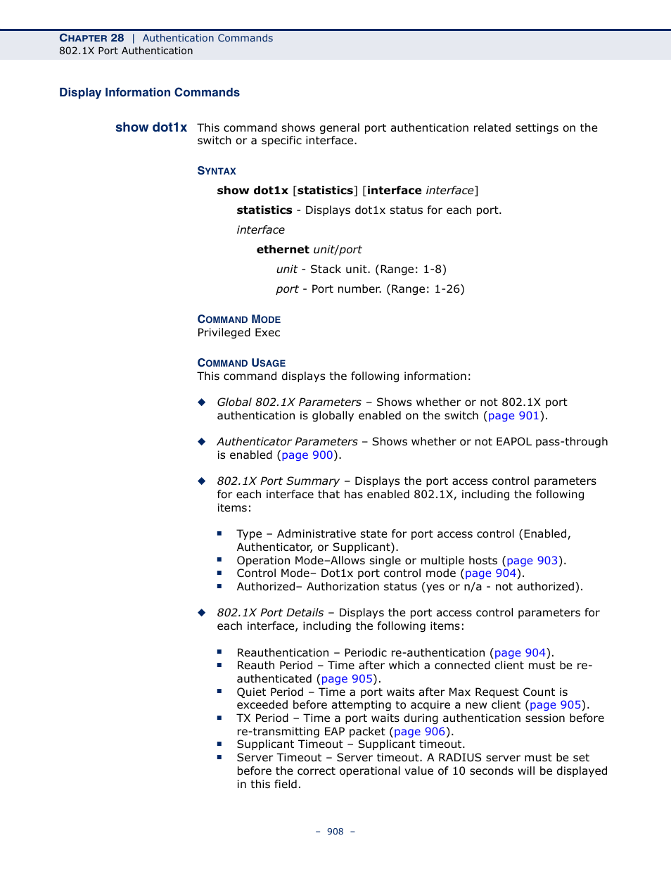 Display information commands, Show dot1x | LevelOne GTL-2691 User Manual | Page 908 / 1644