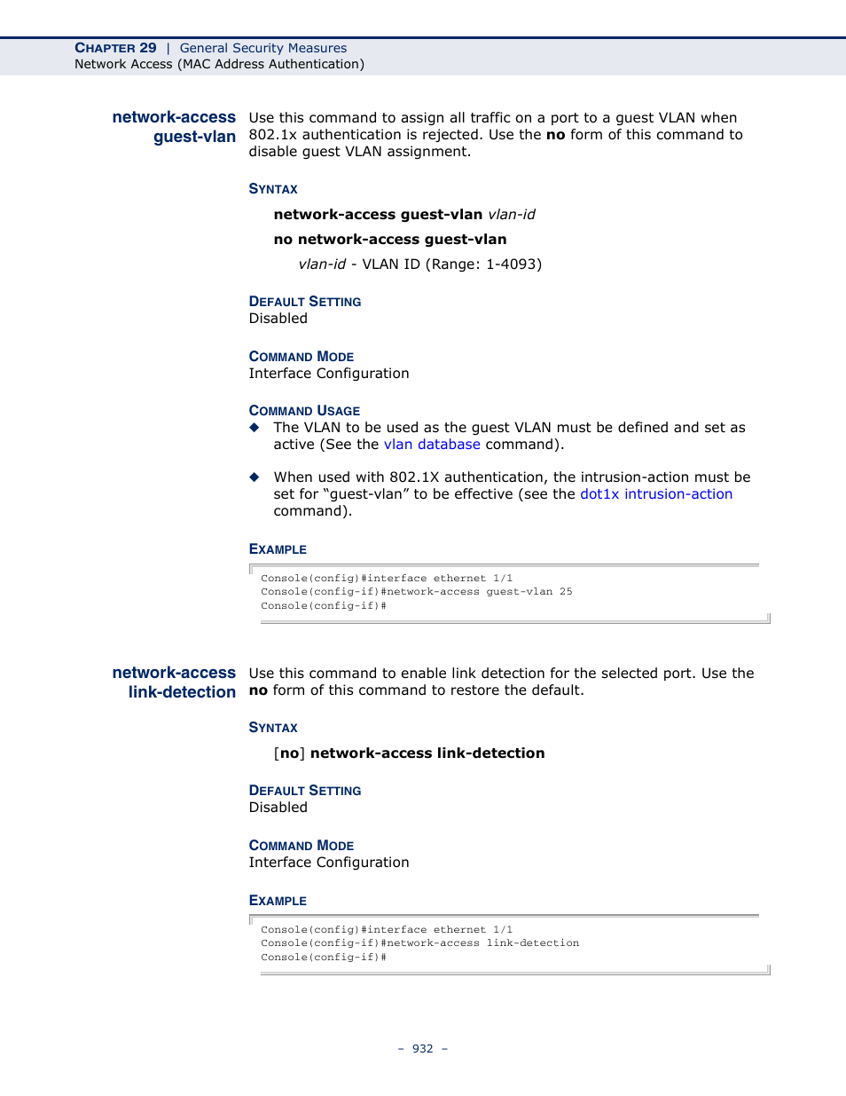 Network-access guest-vlan, Network-access link-detection | LevelOne GTL-2691 User Manual | Page 932 / 1644