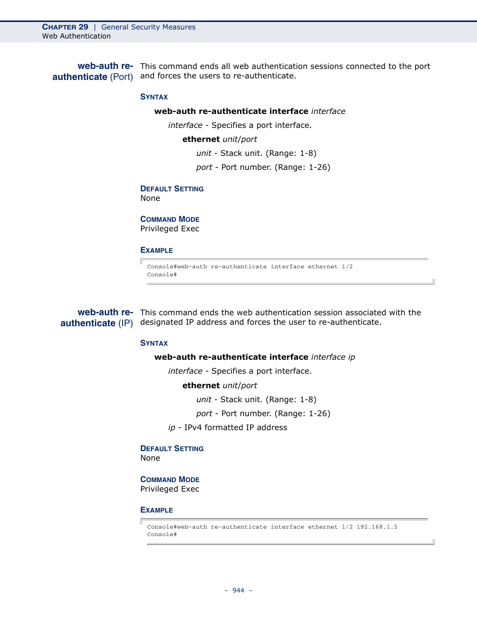 Web-auth re- authenticate (port), Web-auth re- authenticate (ip), Web-auth re-authenticate (port) | Web-auth re-authenticate (ip), Web-auth re-authenticate, Port) | LevelOne GTL-2691 User Manual | Page 944 / 1644