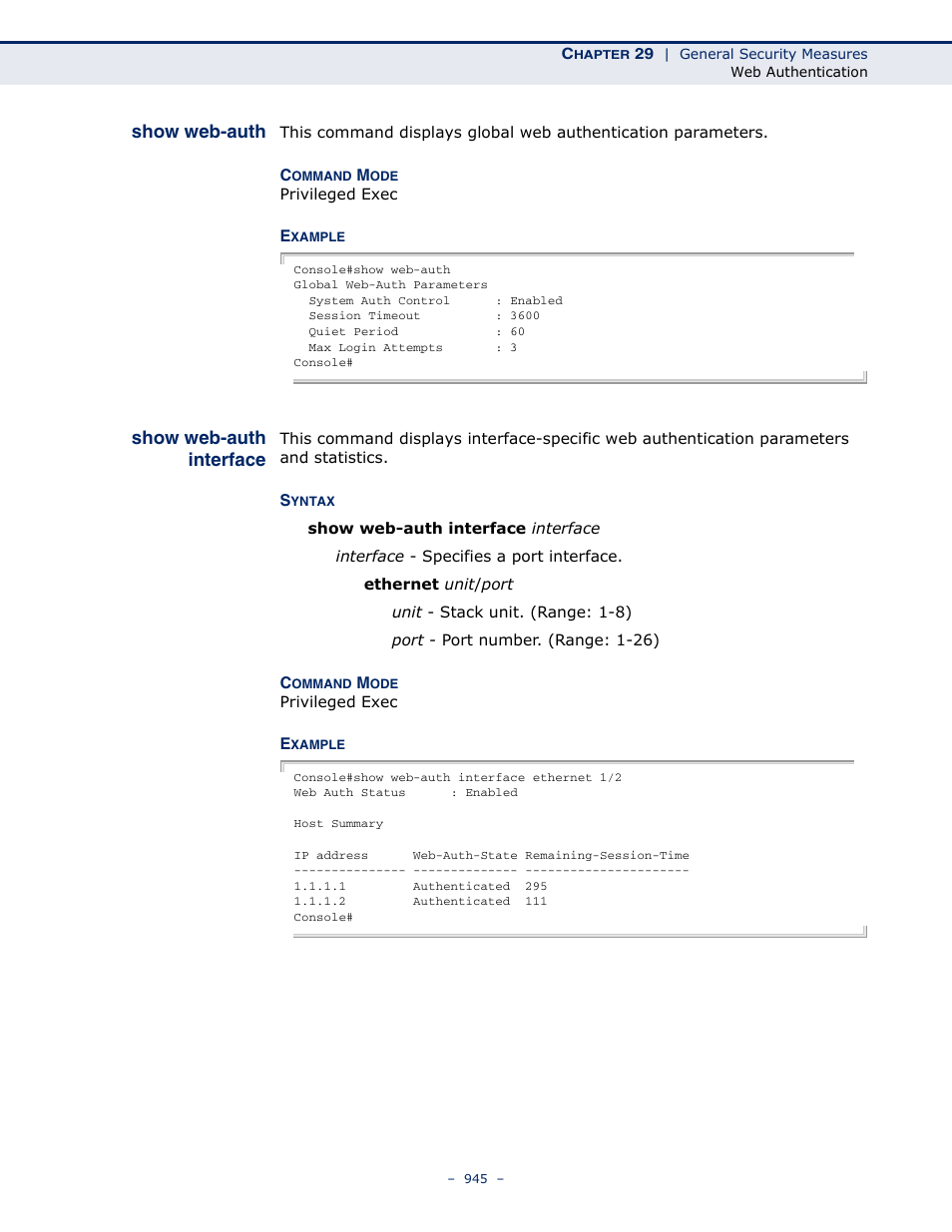 Show web-auth, Show web-auth interface | LevelOne GTL-2691 User Manual | Page 945 / 1644