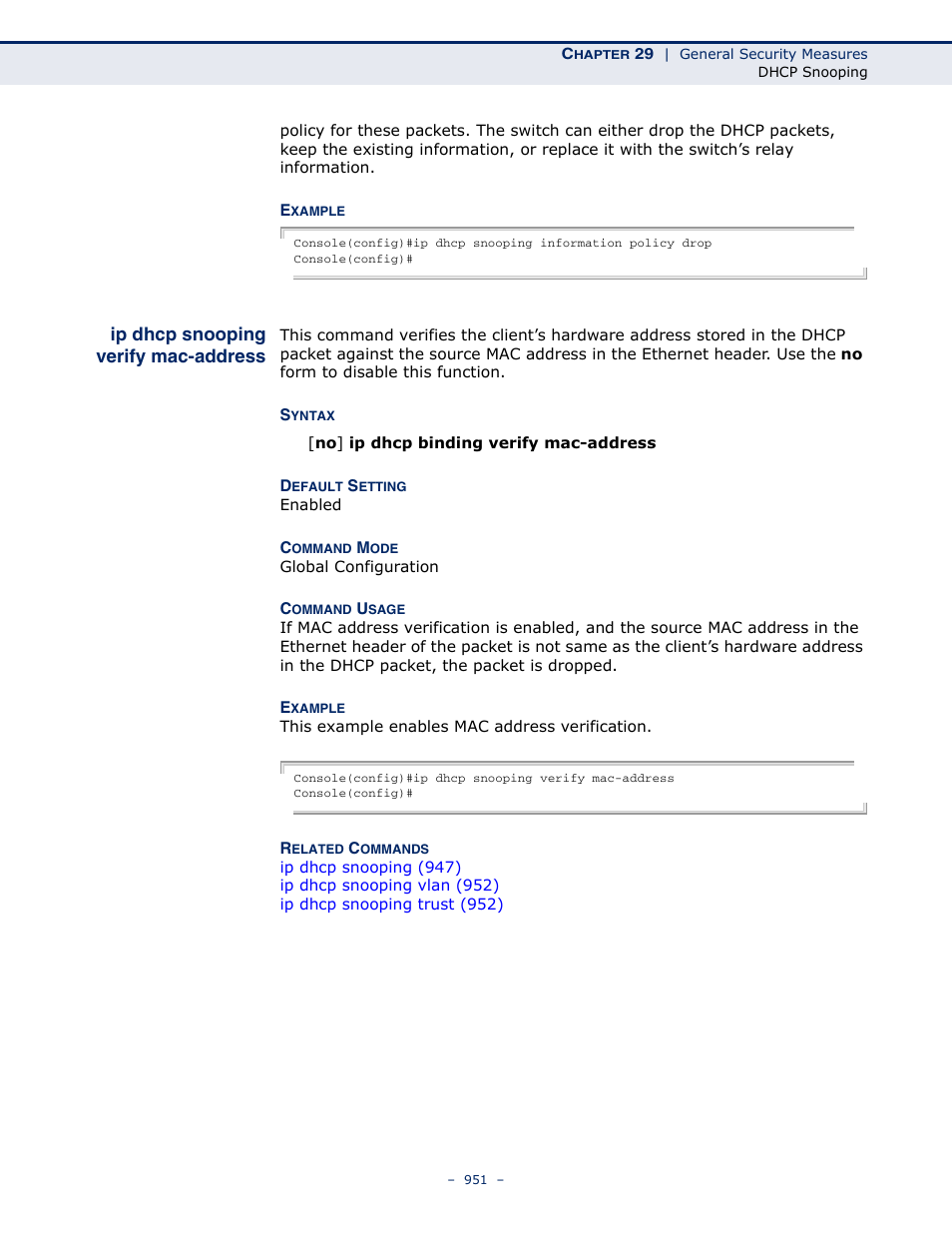 Ip dhcp snooping verify mac-address, Ip dhcp snooping verify, Mac-address | LevelOne GTL-2691 User Manual | Page 951 / 1644