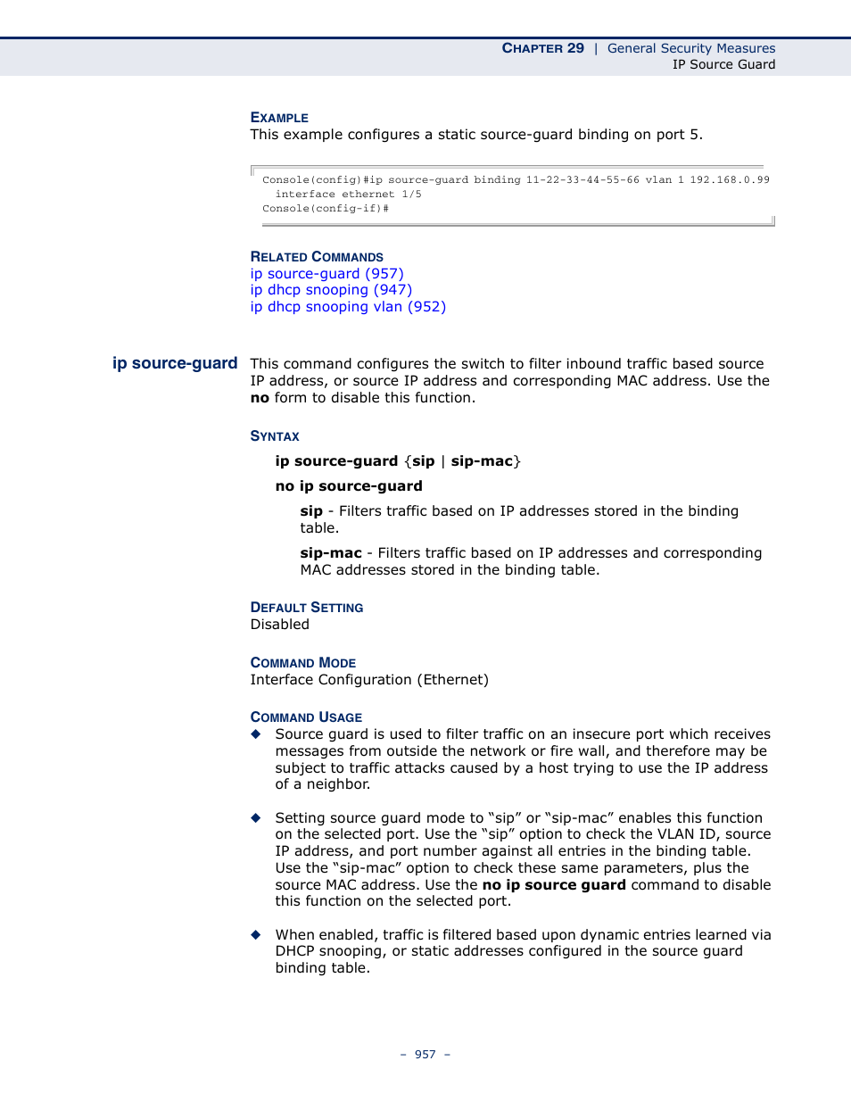 Ip source-guard | LevelOne GTL-2691 User Manual | Page 957 / 1644