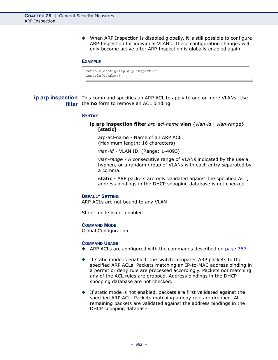 Ip arp inspection filter | LevelOne GTL-2691 User Manual | Page 962 / 1644