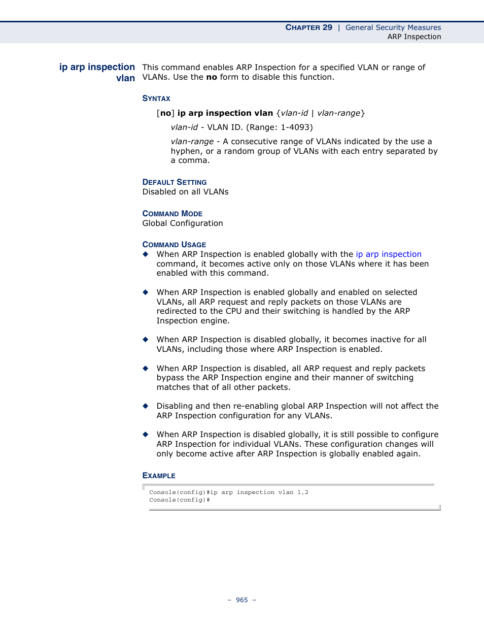 Ip arp inspection vlan | LevelOne GTL-2691 User Manual | Page 965 / 1644