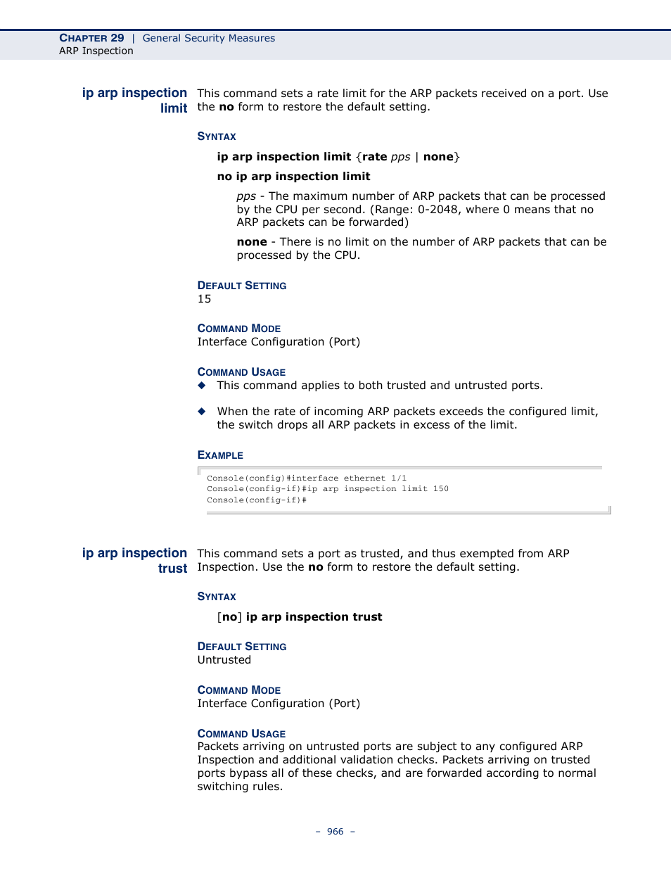 Ip arp inspection limit, Ip arp inspection trust | LevelOne GTL-2691 User Manual | Page 966 / 1644