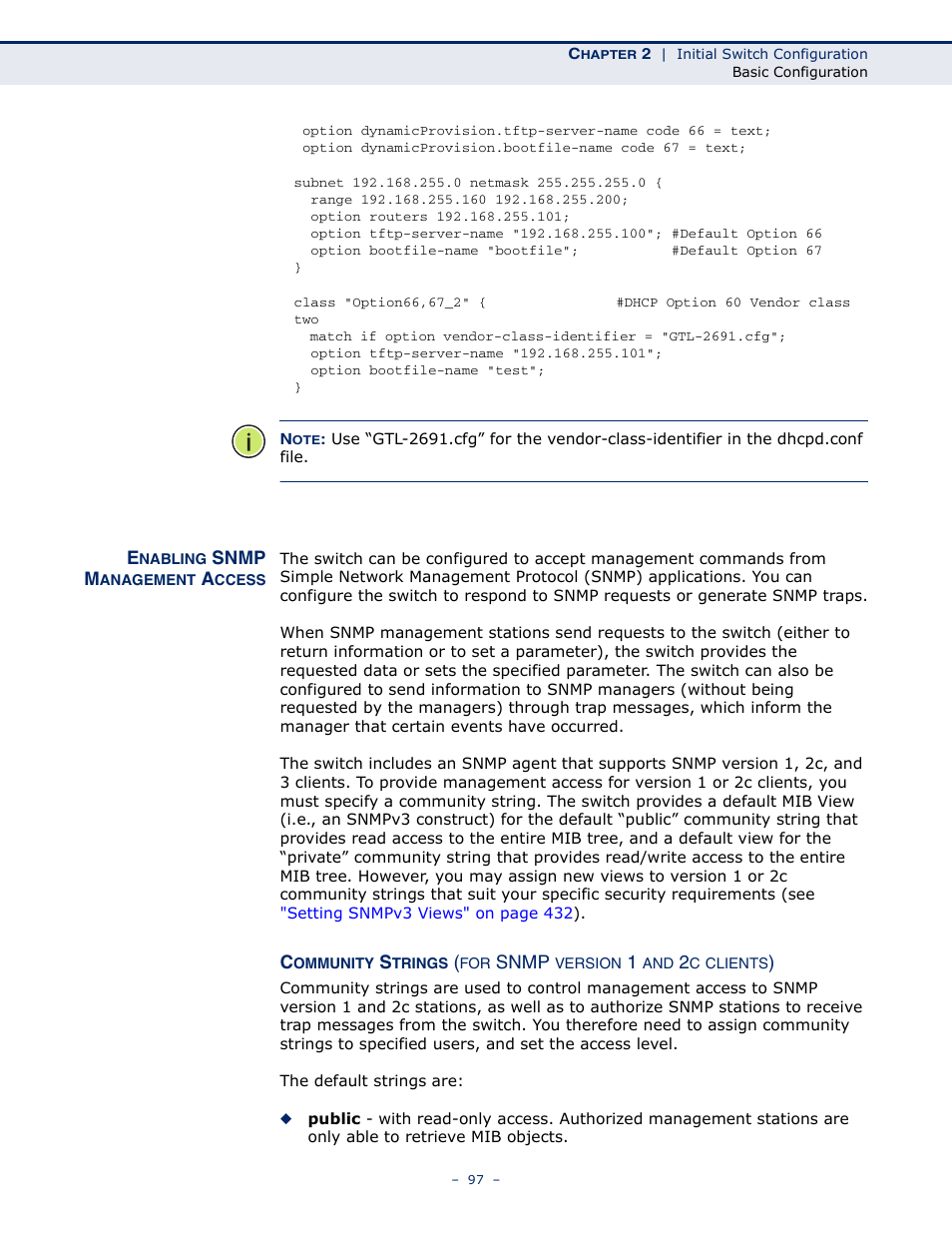 Enabling snmp management access | LevelOne GTL-2691 User Manual | Page 97 / 1644