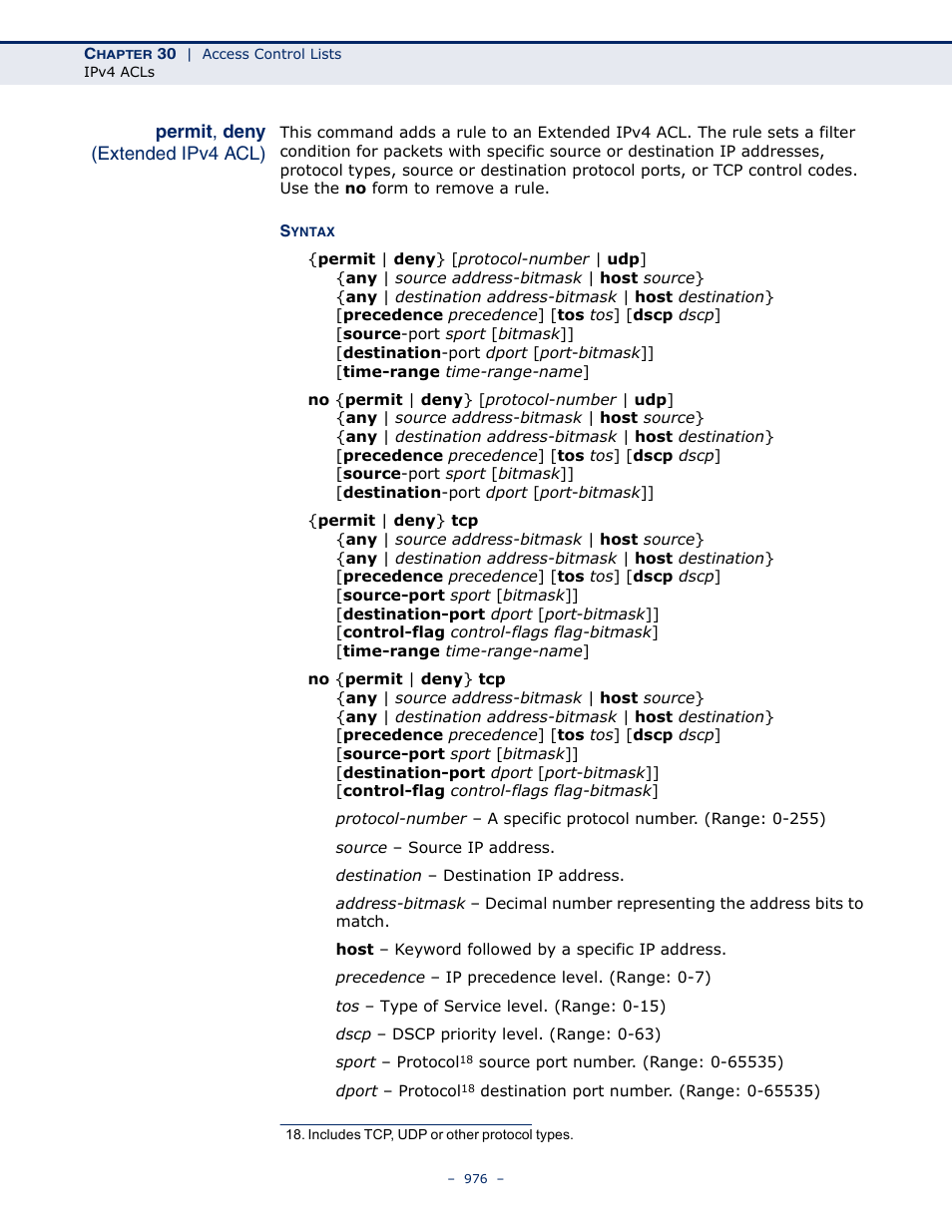 Permit, deny (extended ipv4 acl), Permit, deny | LevelOne GTL-2691 User Manual | Page 976 / 1644