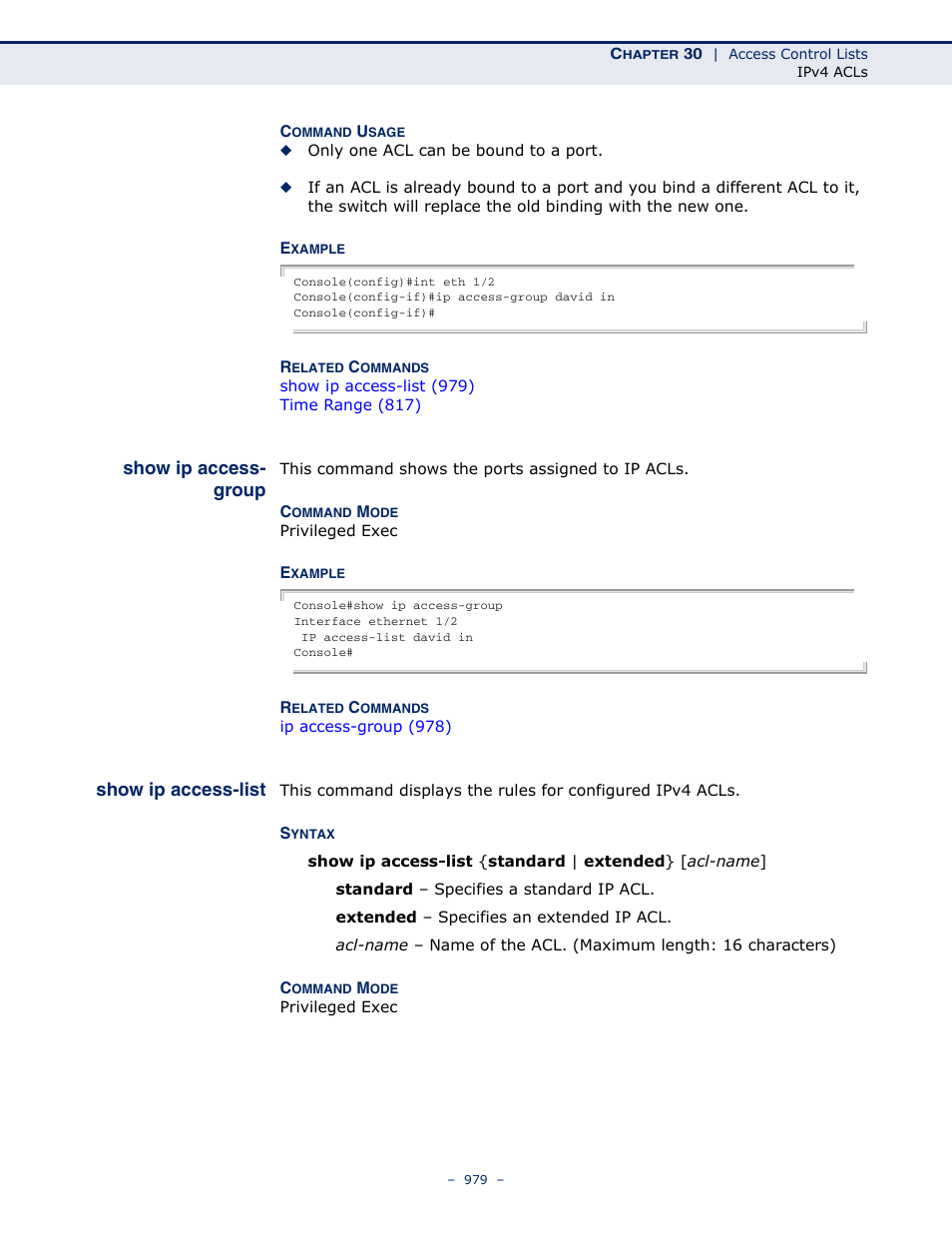 Show ip access- group, Show ip access-list, Show ip access-group | LevelOne GTL-2691 User Manual | Page 979 / 1644