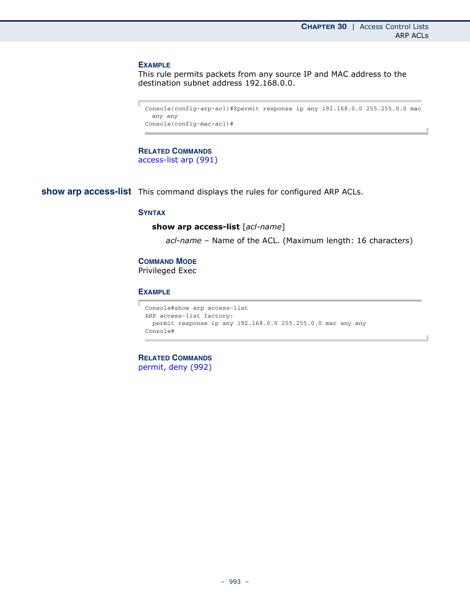 Show arp access-list, Show arp access-list (993) | LevelOne GTL-2691 User Manual | Page 993 / 1644