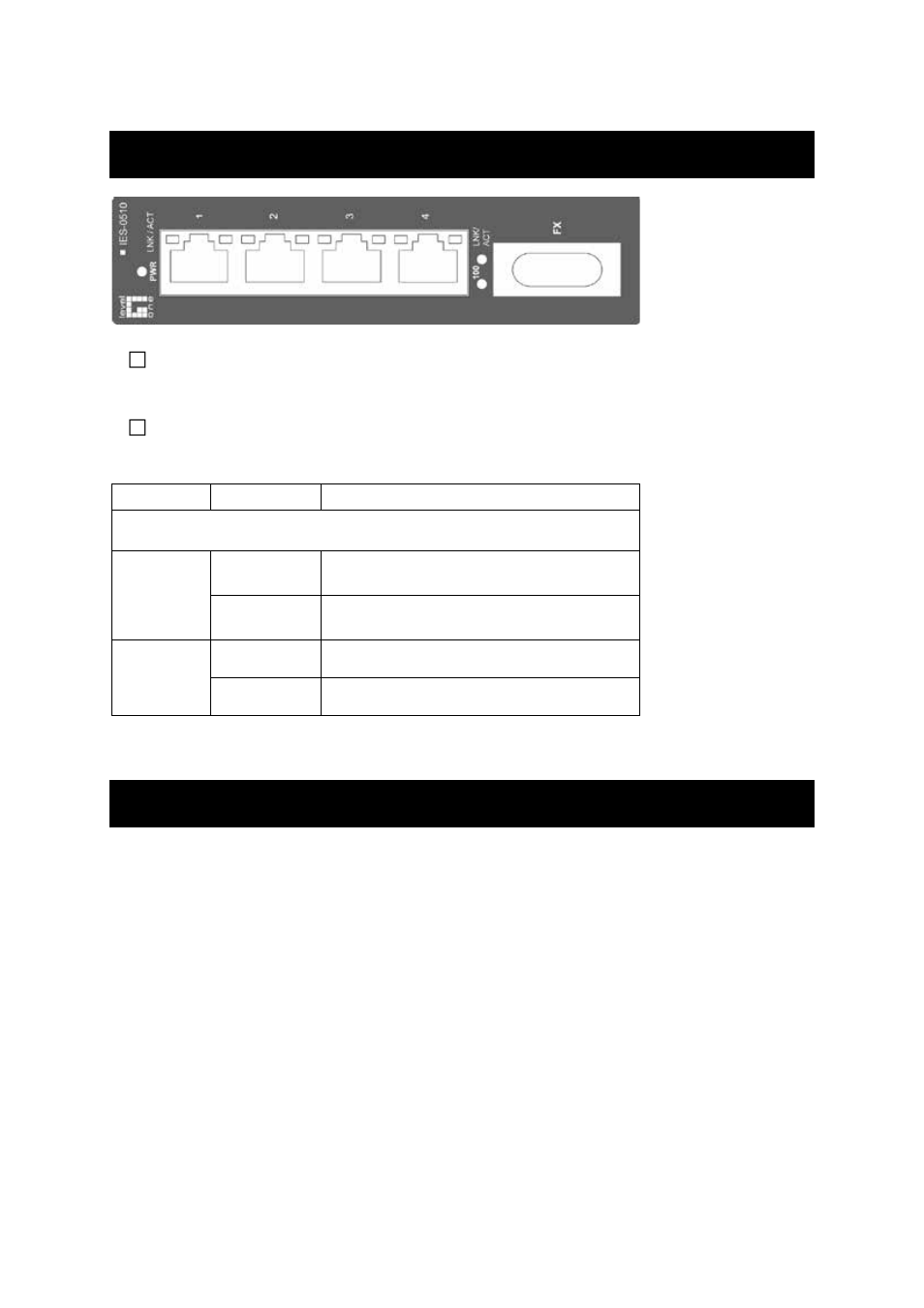 Front panel display, The leds display status for each respective port, Physical ports | Ront, Anel, Isplay, Hysical, Orts | LevelOne IES-0510 User Manual | Page 6 / 12