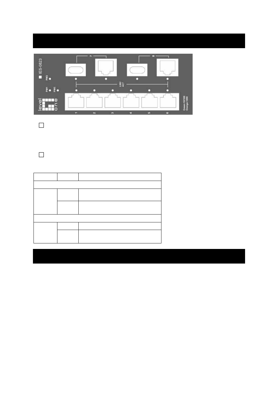 Front panel display, The leds display status for each respective port, Physical ports | Ront, Anel, Isplay, Hysical, Orts | LevelOne IES-0823 User Manual | Page 6 / 14