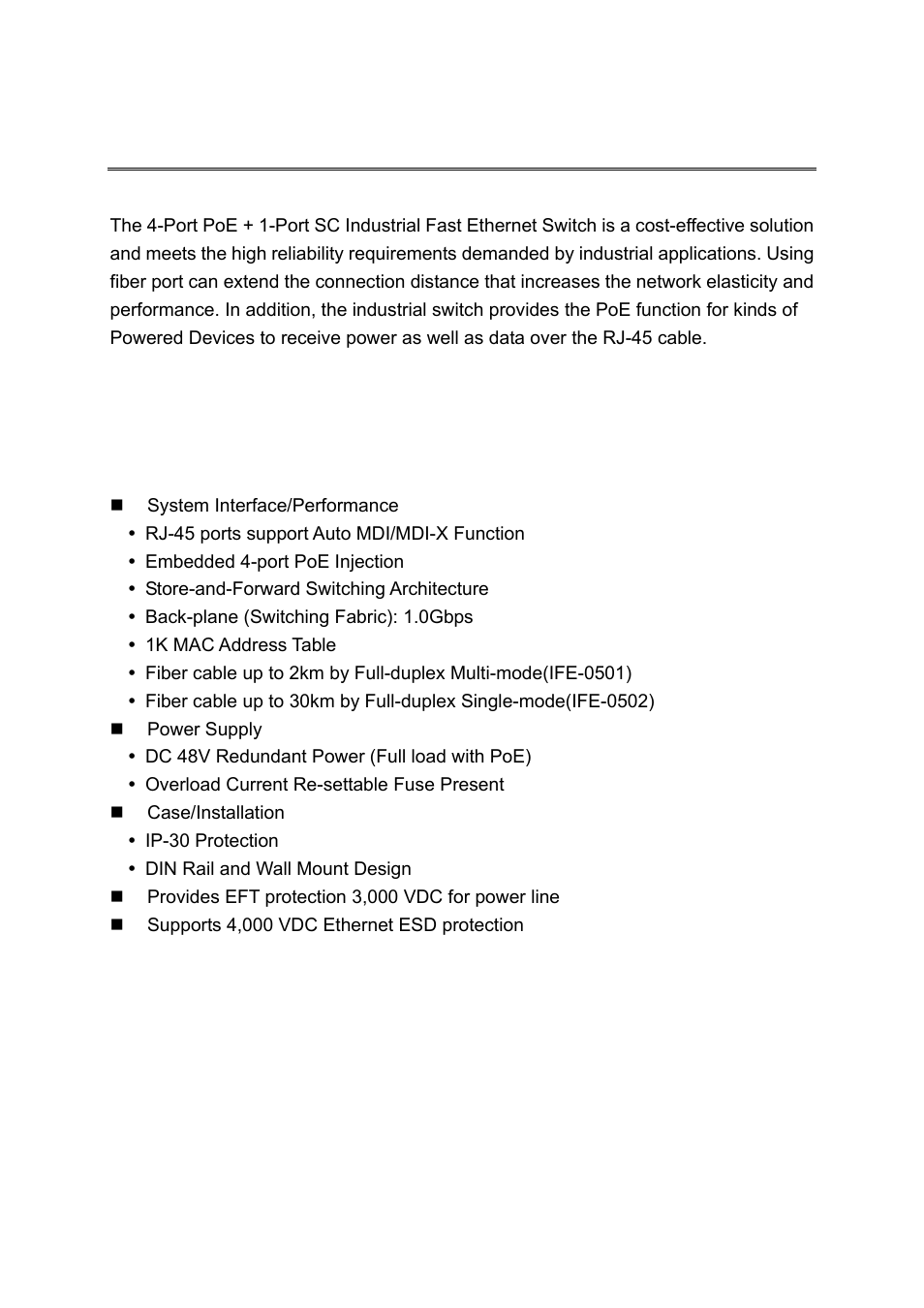 Introduction, Features, Eatures | LevelOne IFE-0502 User Manual | Page 4 / 21