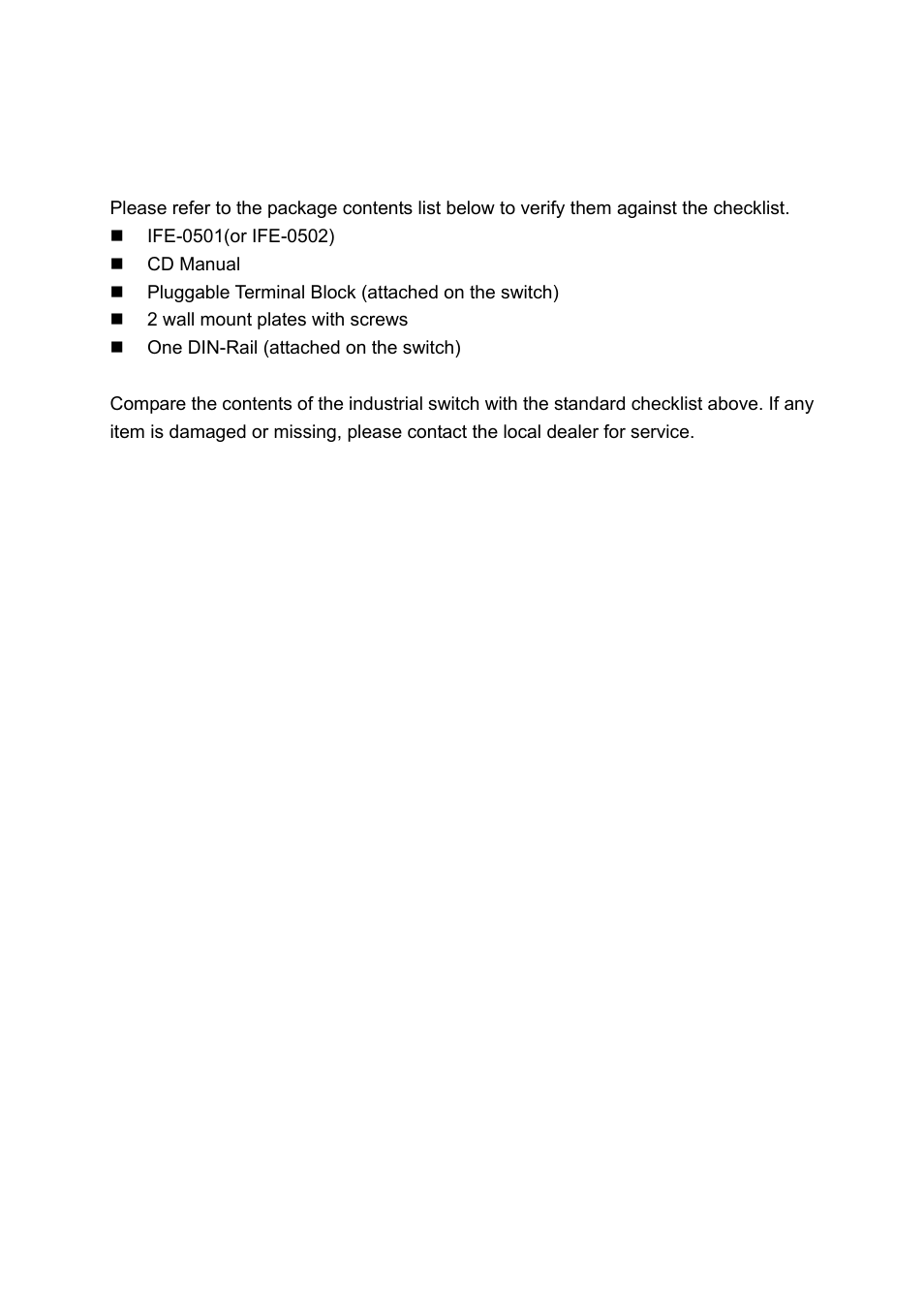 Package contents, Ackage, Ontents | LevelOne IFE-0502 User Manual | Page 5 / 21
