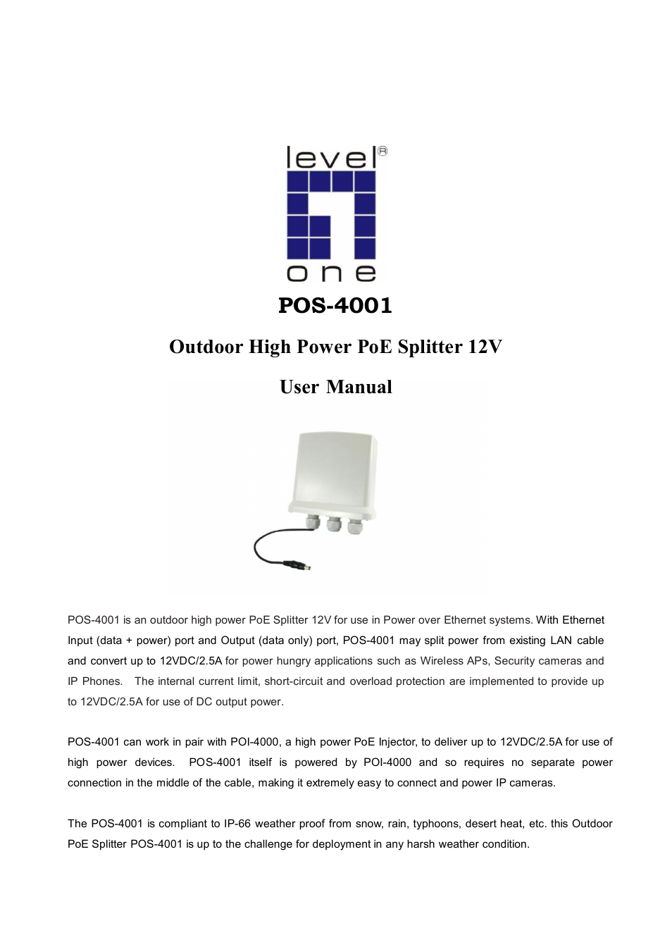 LevelOne POS-4001 User Manual | 3 pages