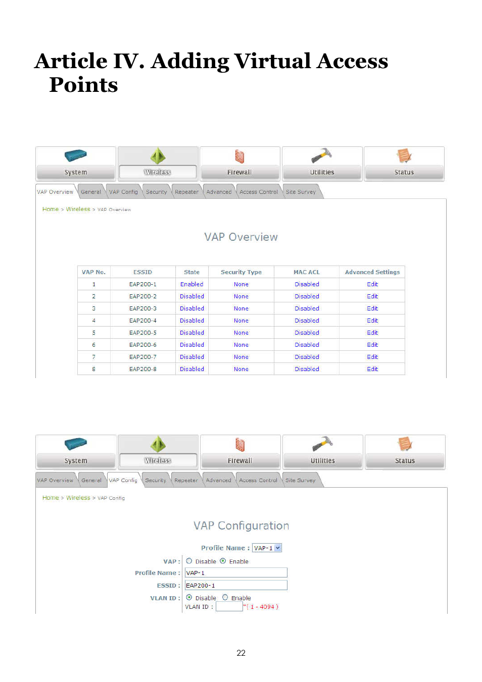 Article iv. adding virtual access points | LevelOne EAP-200 User Manual | Page 22 / 81